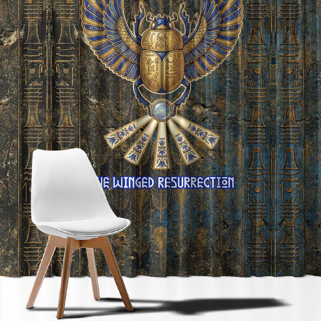 Khepri Ancient Egyptian Window Curtain Dark Hieroglyphic, Blue Lotus Eye Symbol, and Winged Scarab Resurrection - African Pride
