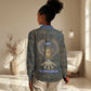 Khepri Ancient Egyptian Women Casual Shirt Dark Hieroglyphic, Blue Lotus Eye Symbol, and Winged Scarab Resurrection - African Pride