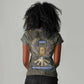 Khepri Ancient Egyptian Women V-Neck T-Shirt Dark Hieroglyphic, Blue Lotus Eye Symbol, and Winged Scarab Resurrection - African Pride