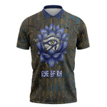 Khepri Ancient Egyptian Zipper Polo Shirt Dark Hieroglyphic, Blue Lotus Eye Symbol, and Winged Scarab Resurrection - African Pride