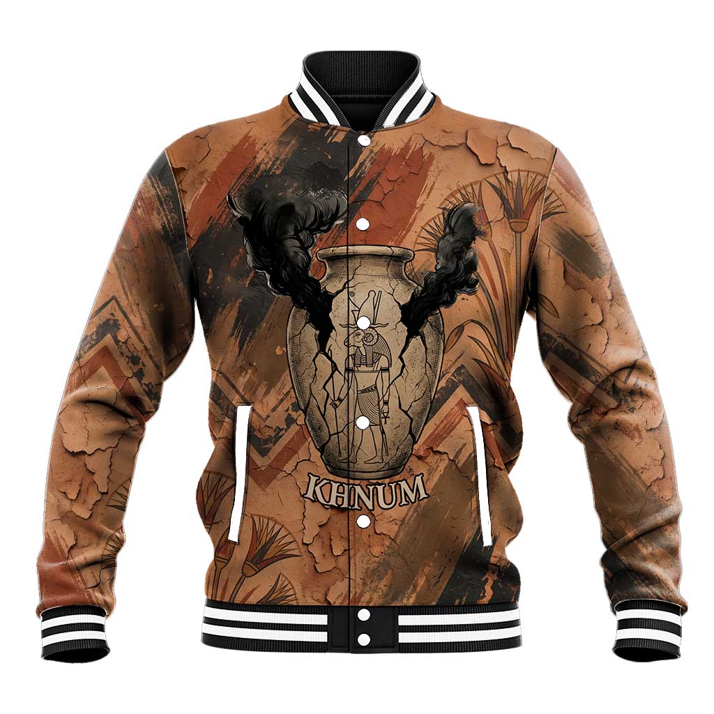 Khnum Baseball Jacket Ancient Egyptian Earthy Cracked Papyrus - Divine Potter - African Pride