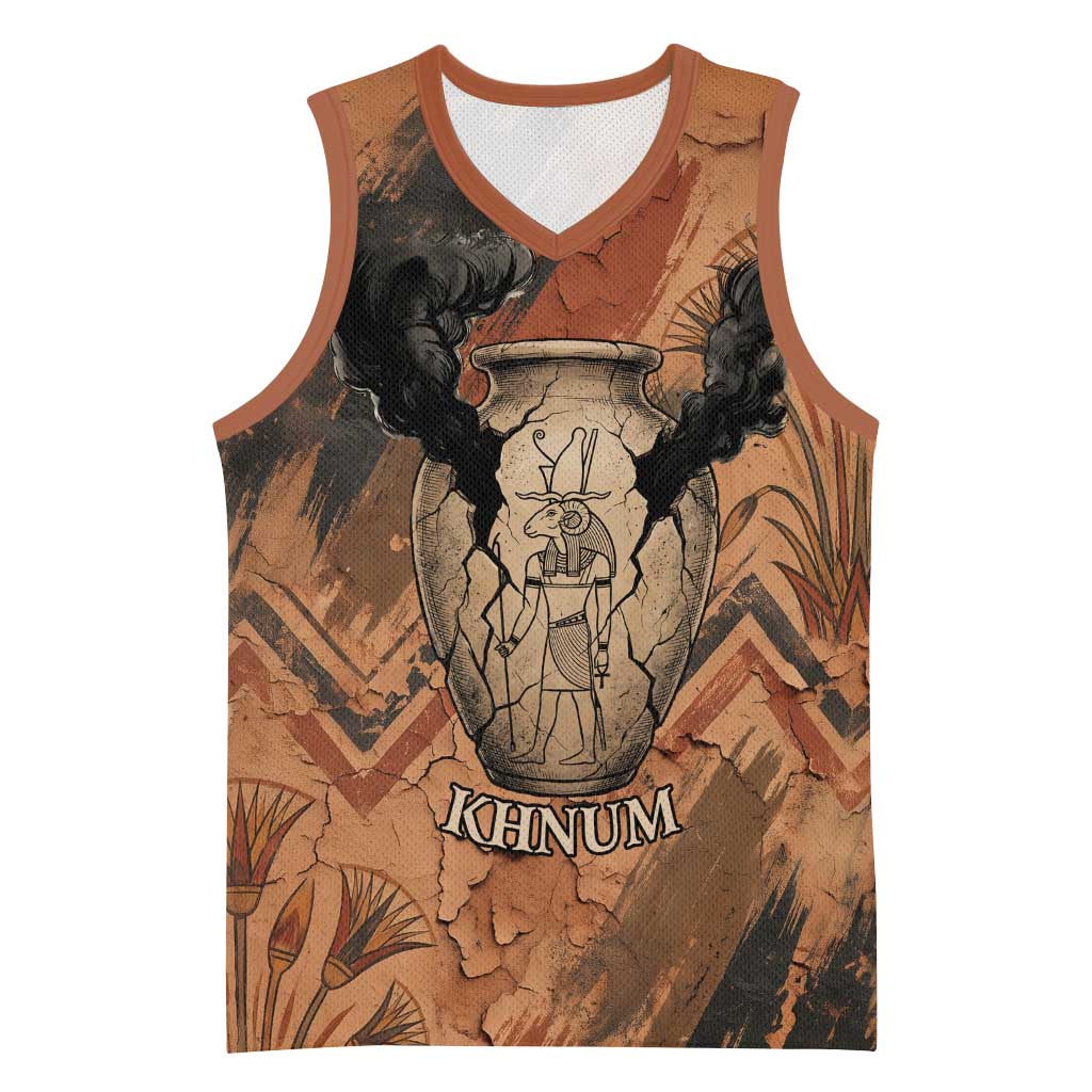 Khnum Basketball Jersey Ancient Egyptian Earthy Cracked Papyrus - Divine Potter - African Pride