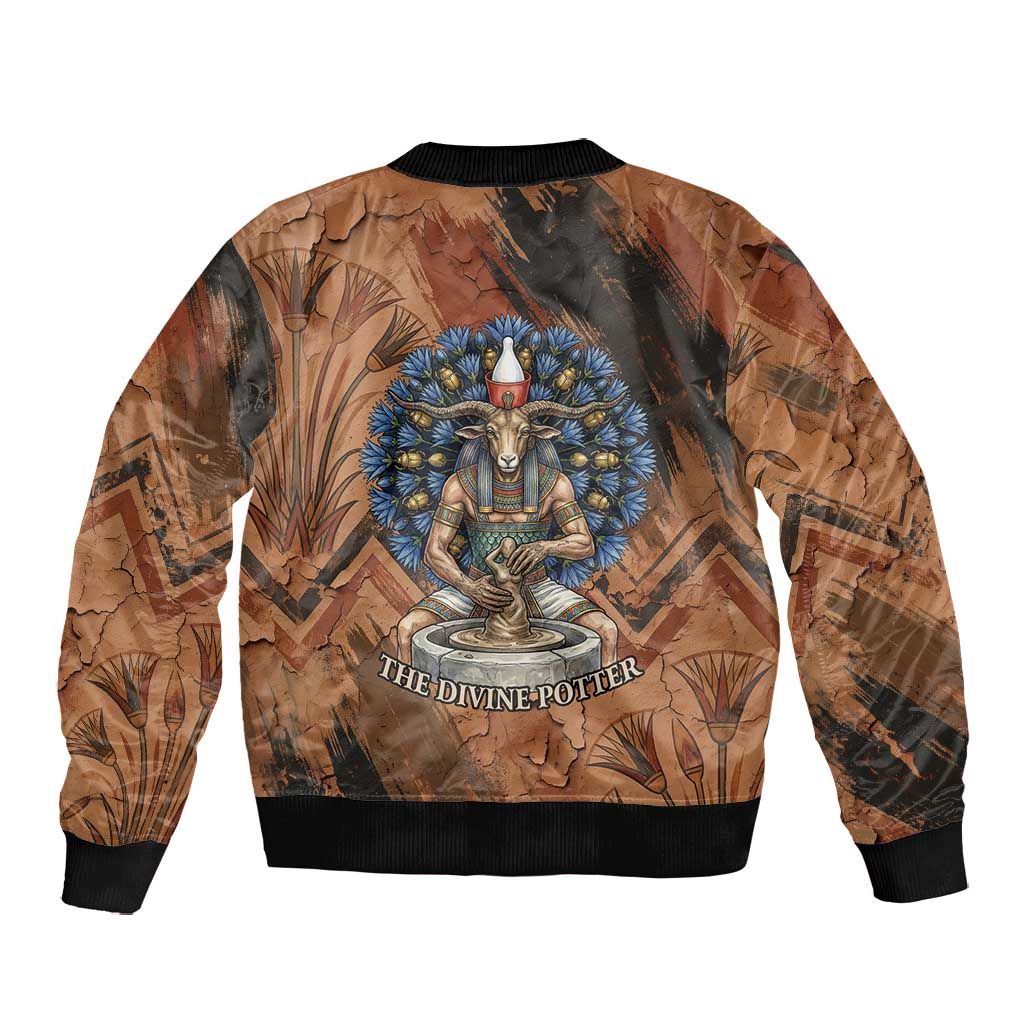 Khnum Bomber Jacket Ancient Egyptian Earthy Cracked Papyrus - Divine Potter - African Pride