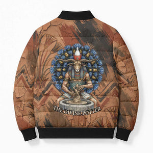 Khnum Bomber Puffer Jacket Ancient Egyptian Earthy Cracked Papyrus - Divine Potter - African Pride