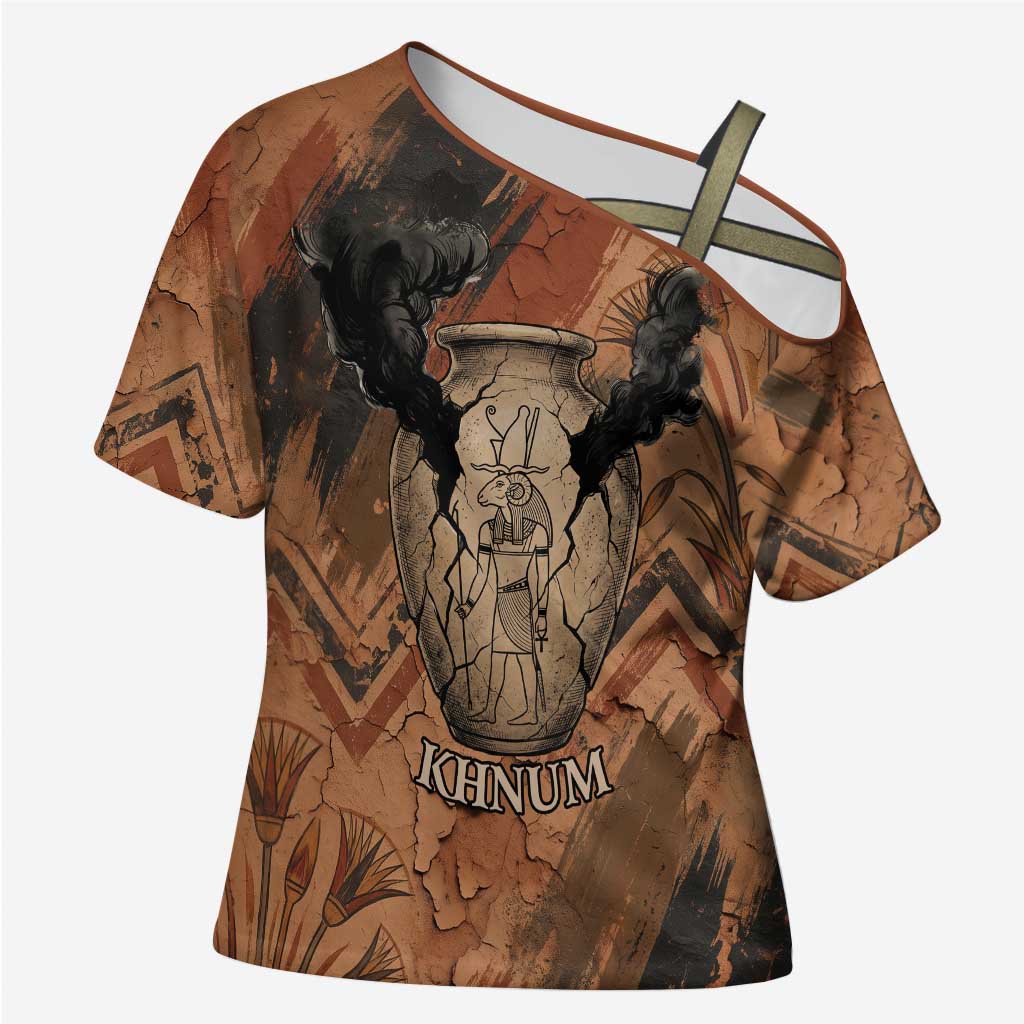 Khnum Cross Shoulder Shirt Ancient Egyptian Earthy Cracked Papyrus - Divine Potter - African Pride