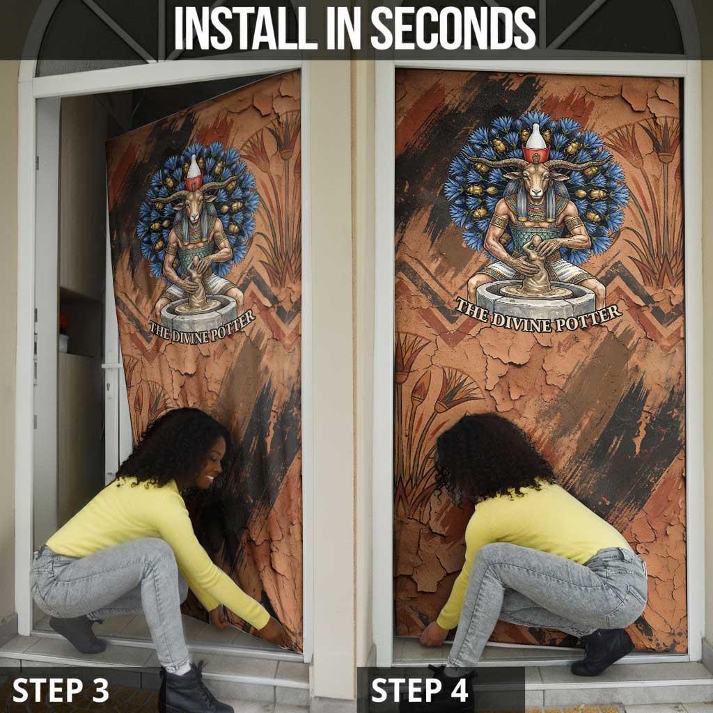 Khnum Door Cover Ancient Egyptian Earthy Cracked Papyrus - Divine Potter - African Pride