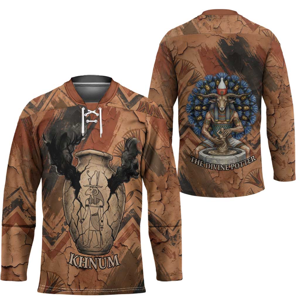 Khnum Hockey Jersey Ancient Egyptian Earthy Cracked Papyrus - Divine Potter - African Pride