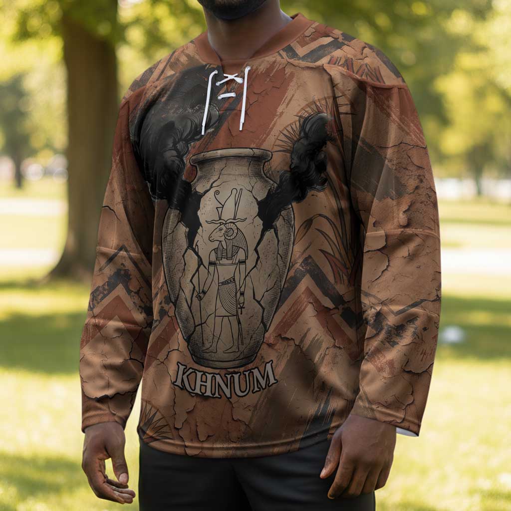 Khnum Hockey Jersey Ancient Egyptian Earthy Cracked Papyrus - Divine Potter - African Pride