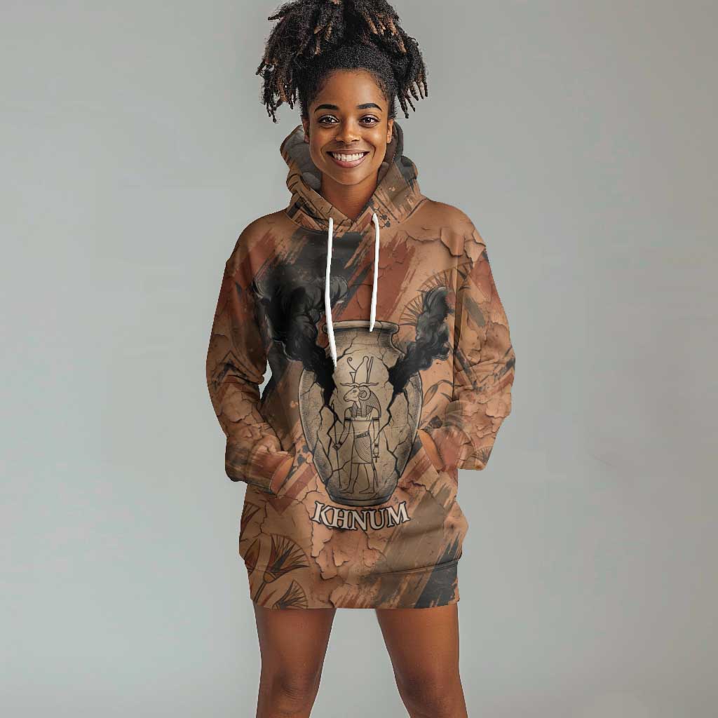 Khnum Hoodie Dress Ancient Egyptian Earthy Cracked Papyrus - Divine Potter - African Pride