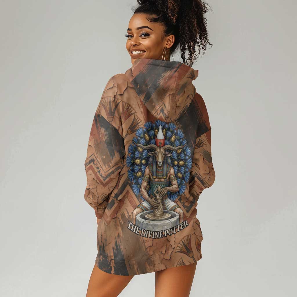 Khnum Hoodie Dress Ancient Egyptian Earthy Cracked Papyrus - Divine Potter - African Pride