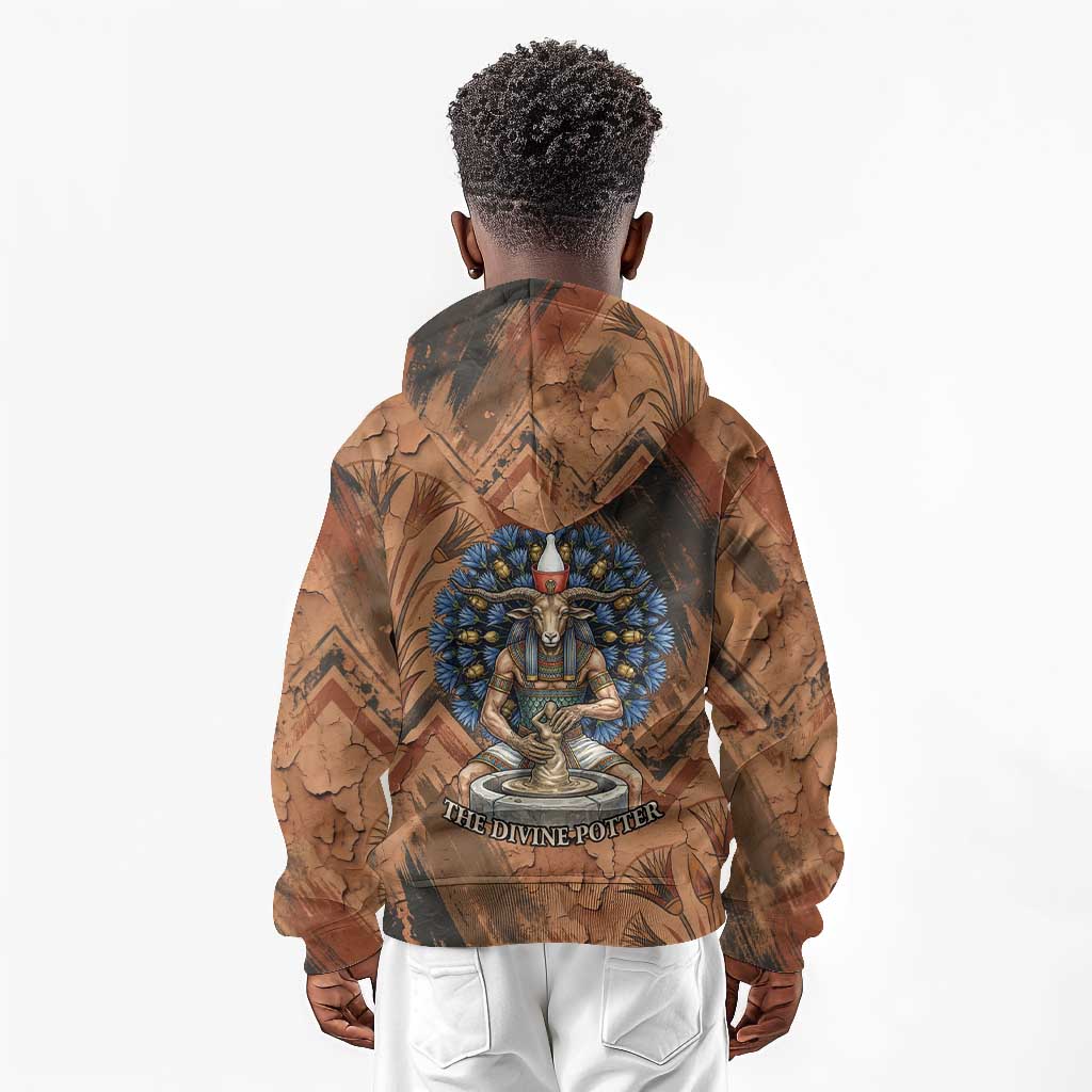 Khnum Kid Hoodie Ancient Egyptian Earthy Cracked Papyrus - Divine Potter - African Pride