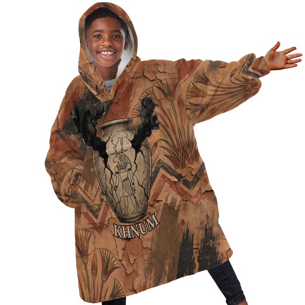 Khnum Kid Wearable Blanket Hoodie Ancient Egyptian Earthy Cracked Papyrus - Divine Potter - African Pride