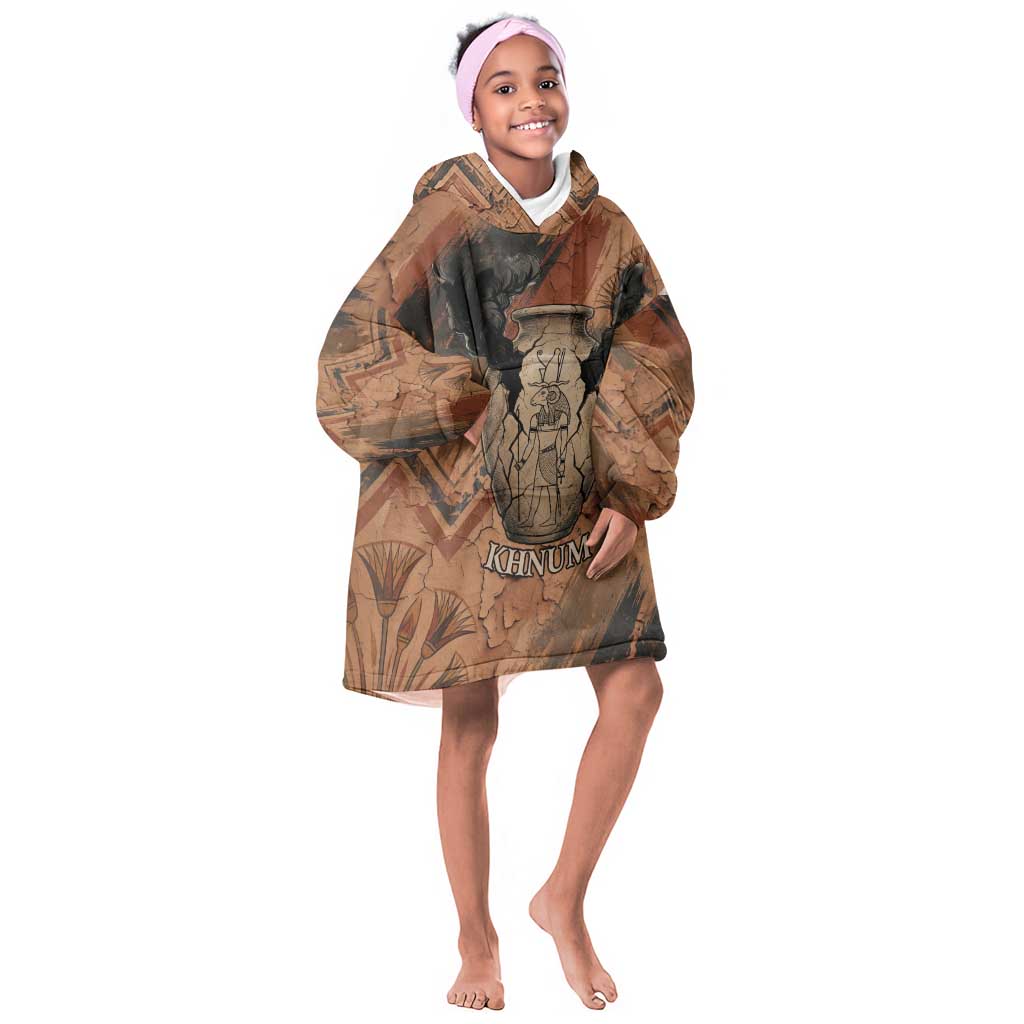 Khnum Kid Wearable Blanket Hoodie Ancient Egyptian Earthy Cracked Papyrus - Divine Potter - African Pride