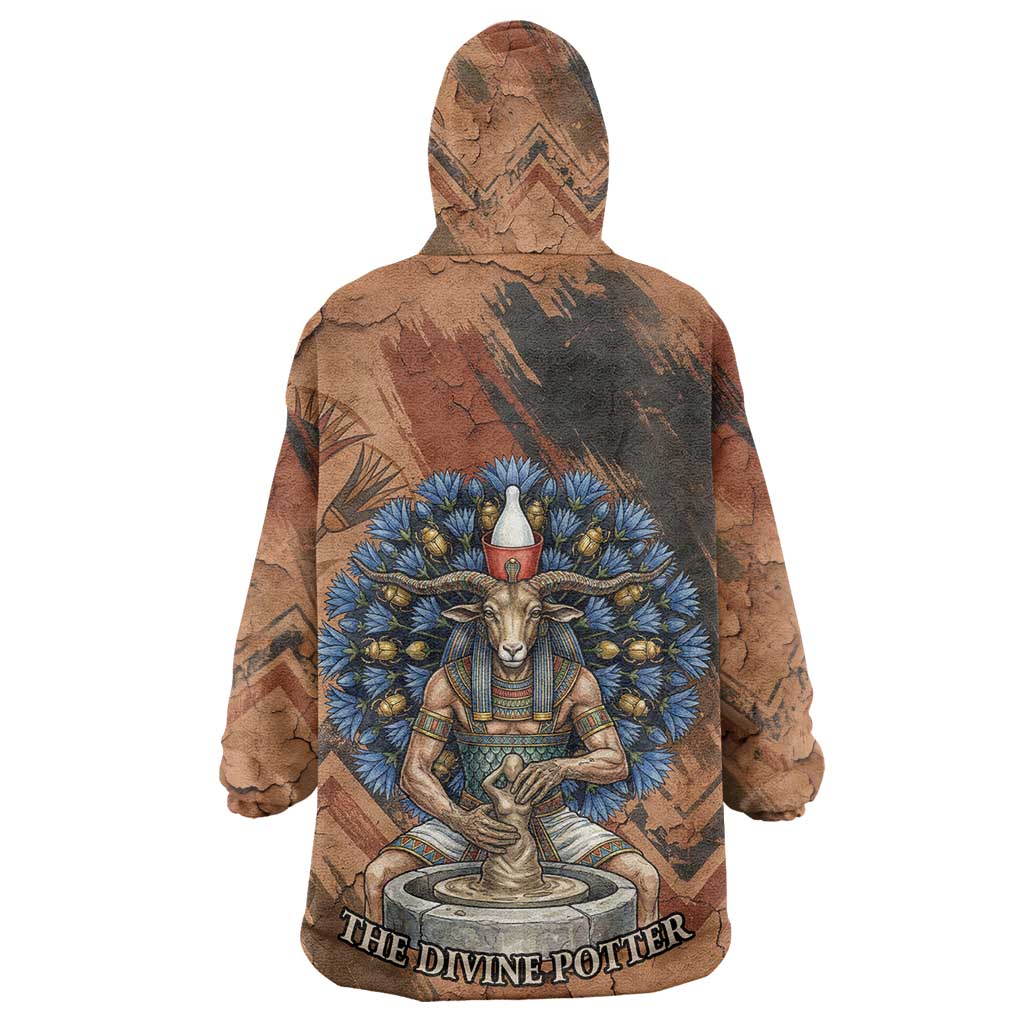 Khnum Kid Wearable Blanket Hoodie Ancient Egyptian Earthy Cracked Papyrus - Divine Potter - African Pride