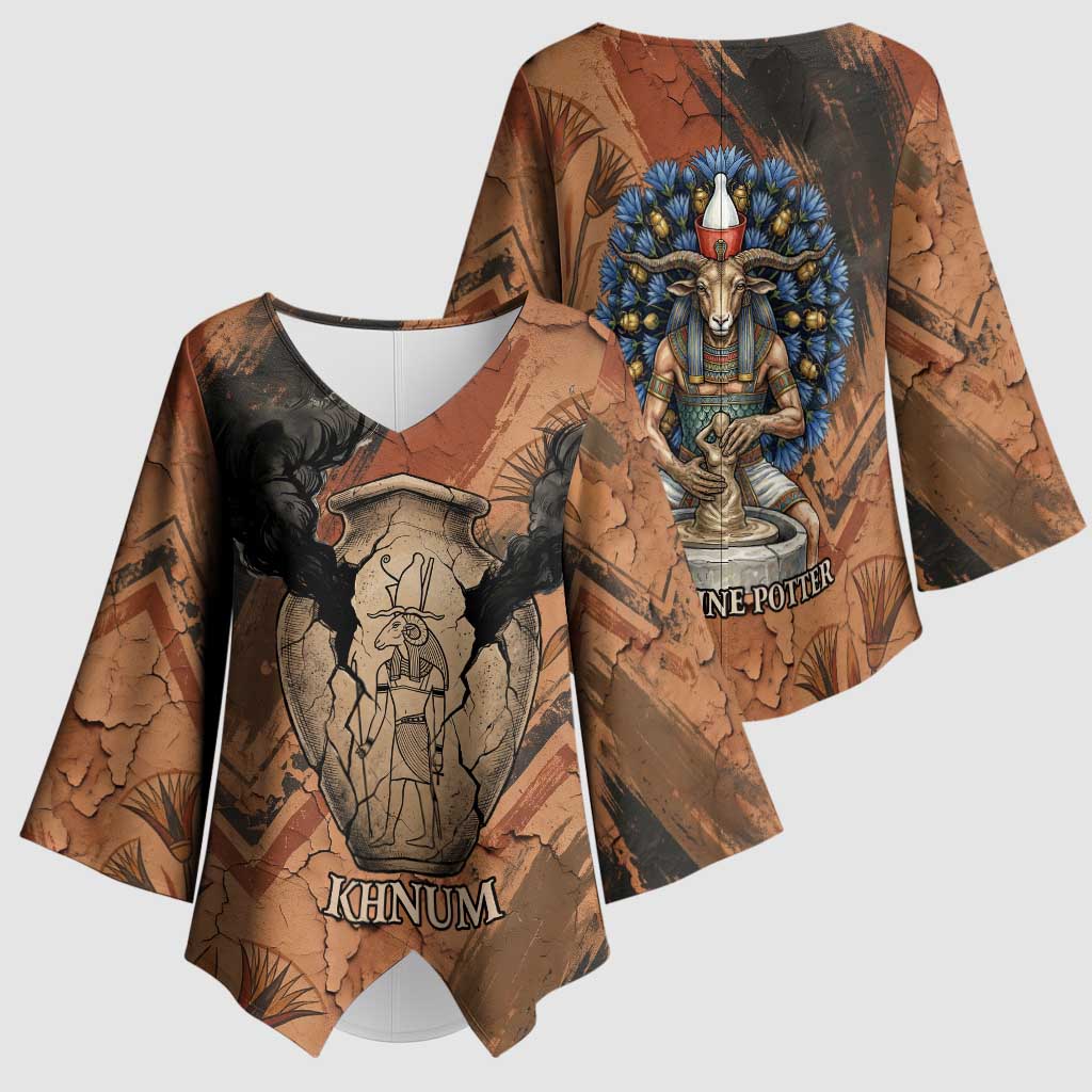 Khnum Kimono Sleeve Blouse Ancient Egyptian Earthy Cracked Papyrus - Divine Potter - African Pride