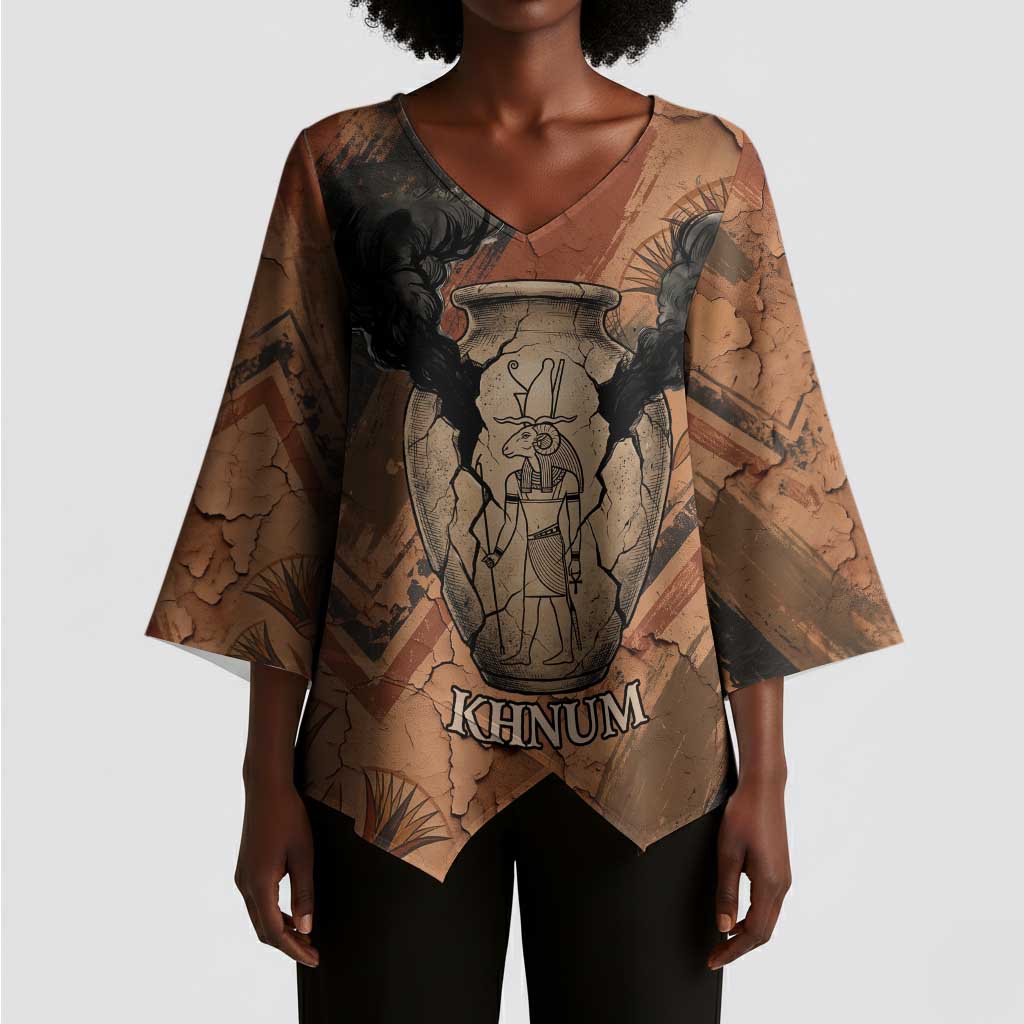 Khnum Kimono Sleeve Blouse Ancient Egyptian Earthy Cracked Papyrus - Divine Potter - African Pride