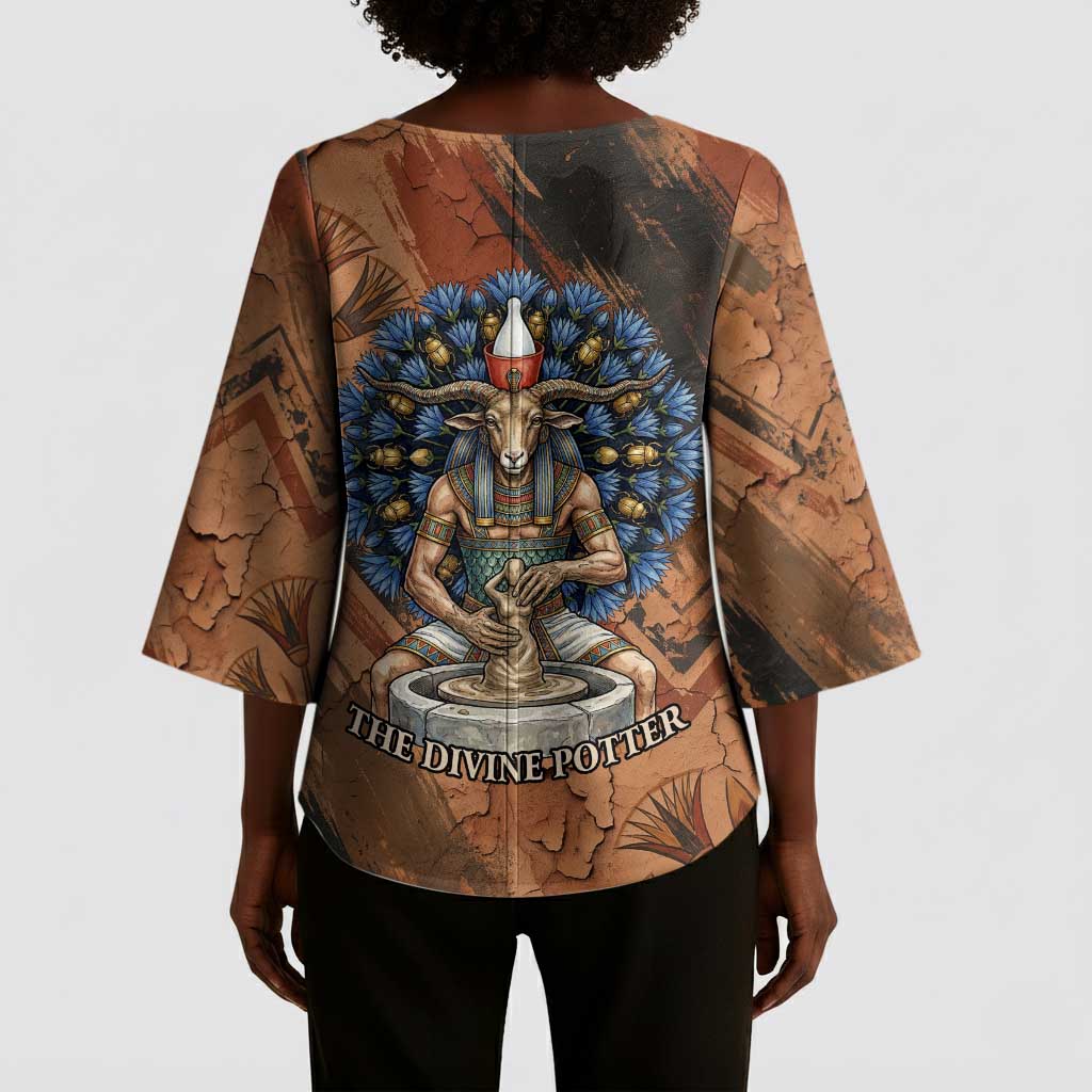 Khnum Kimono Sleeve Blouse Ancient Egyptian Earthy Cracked Papyrus - Divine Potter - African Pride