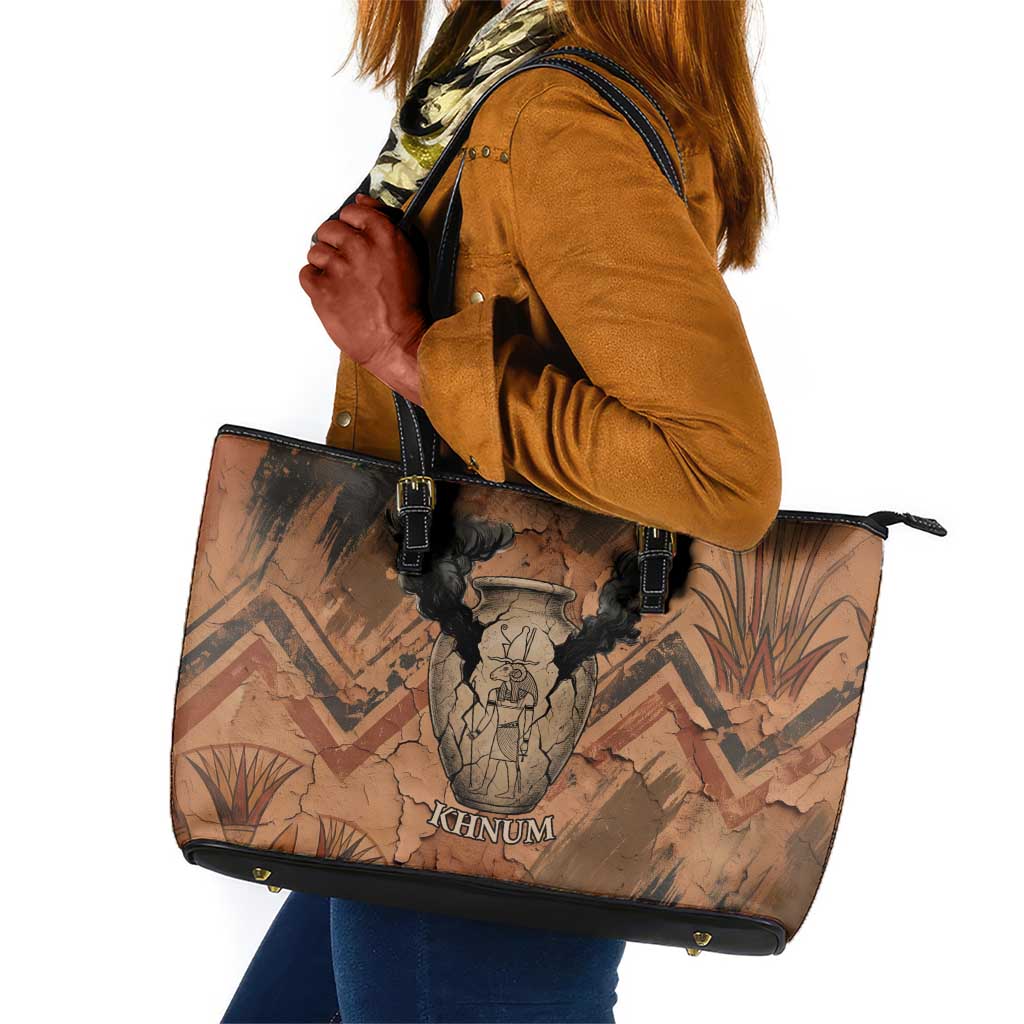 Khnum Leather Tote Bag Ancient Egyptian Earthy Cracked Papyrus - Divine Potter - African Pride