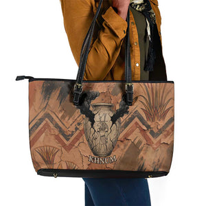 Khnum Leather Tote Bag Ancient Egyptian Earthy Cracked Papyrus - Divine Potter - African Pride