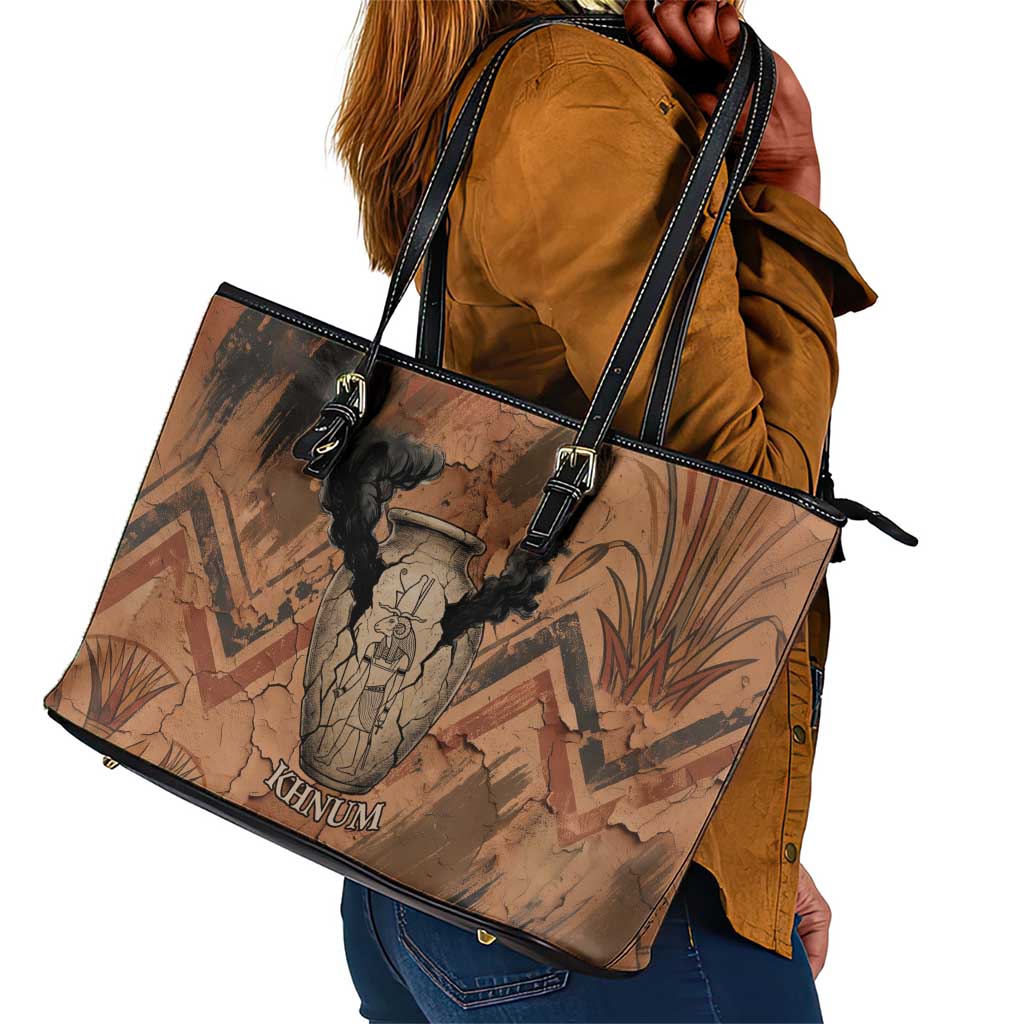 Khnum Leather Tote Bag Ancient Egyptian Earthy Cracked Papyrus - Divine Potter - African Pride