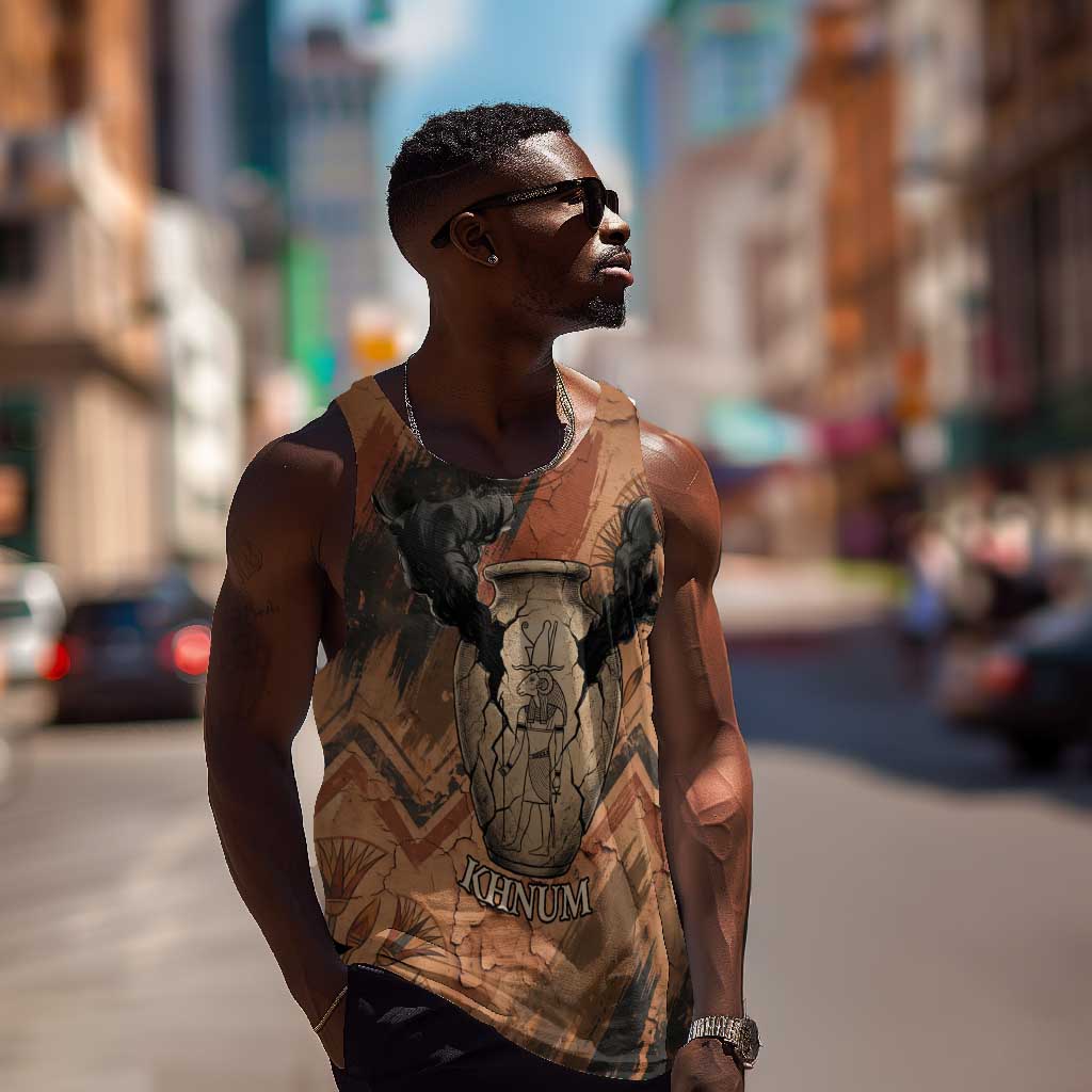Khnum Men Tank Top Ancient Egyptian Earthy Cracked Papyrus - Divine Potter - African Pride