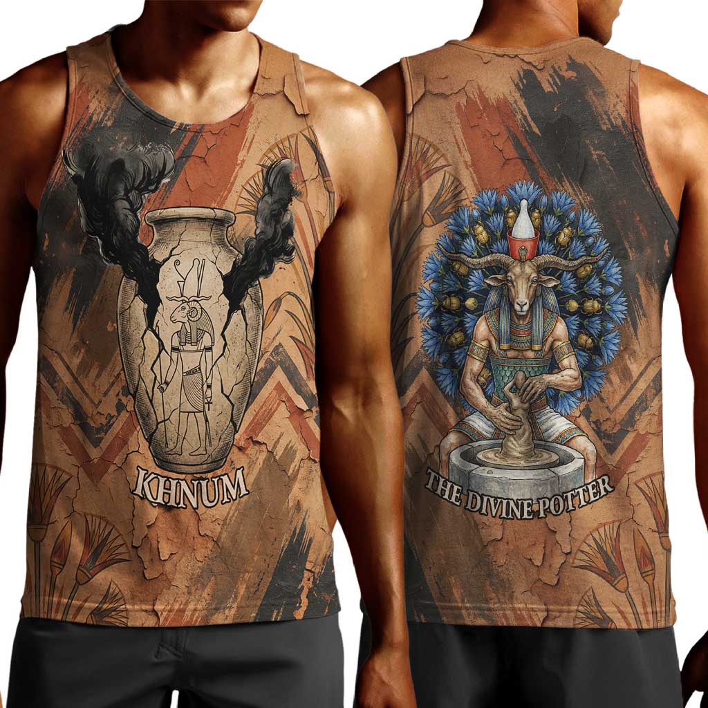 Khnum Men Tank Top Ancient Egyptian Earthy Cracked Papyrus - Divine Potter - African Pride