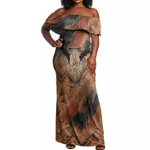 Khnum Off Shoulder Maxi Dress Ancient Egyptian Earthy Cracked Papyrus - Divine Potter - African Pride