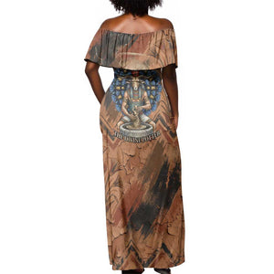 Khnum Off Shoulder Maxi Dress Ancient Egyptian Earthy Cracked Papyrus - Divine Potter - African Pride
