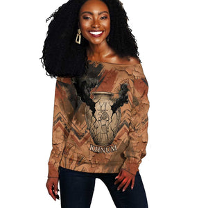 Khnum Off Shoulder Sweater Ancient Egyptian Earthy Cracked Papyrus - Divine Potter - African Pride