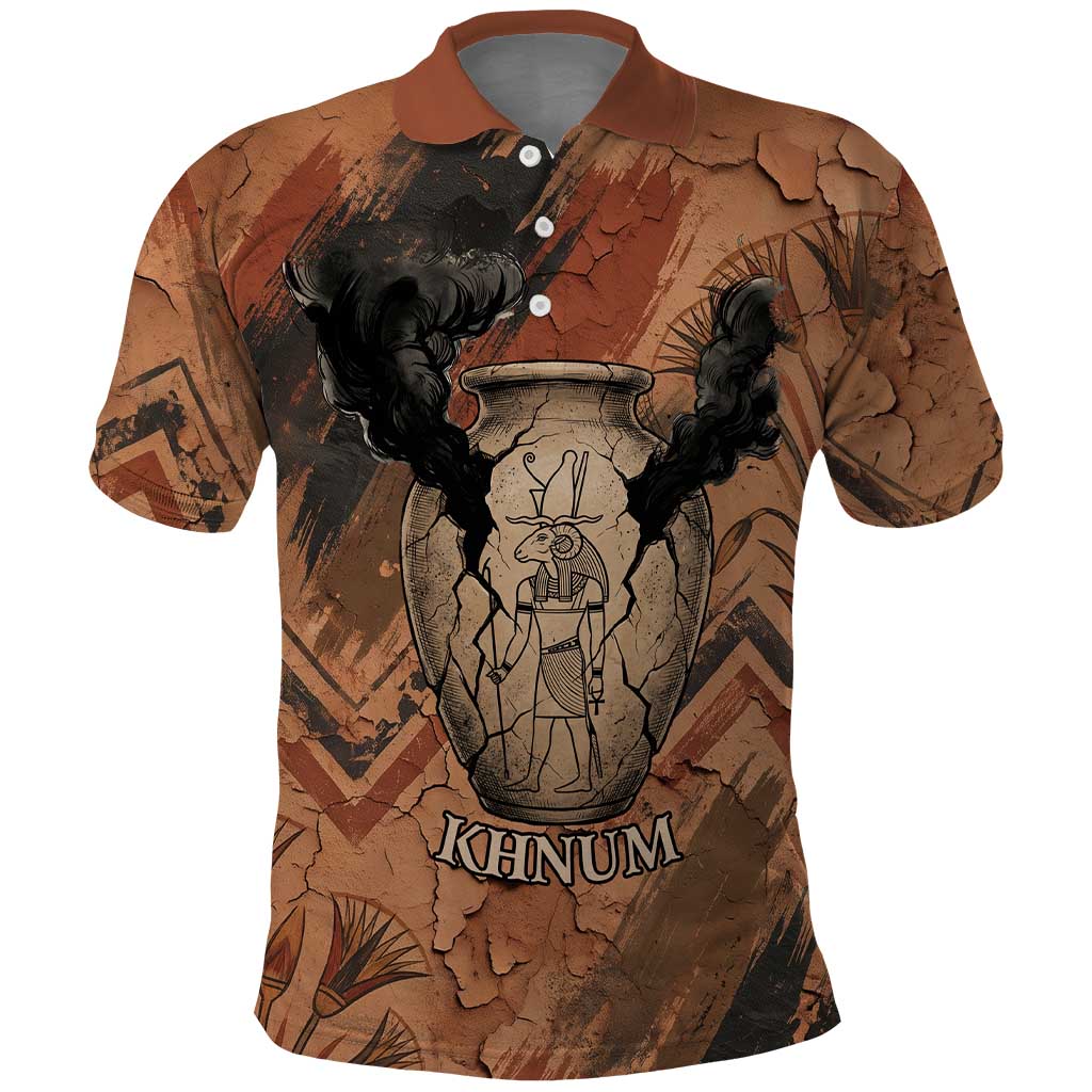 Khnum Polo Shirt Ancient Egyptian Earthy Cracked Papyrus - Divine Potter - African Pride