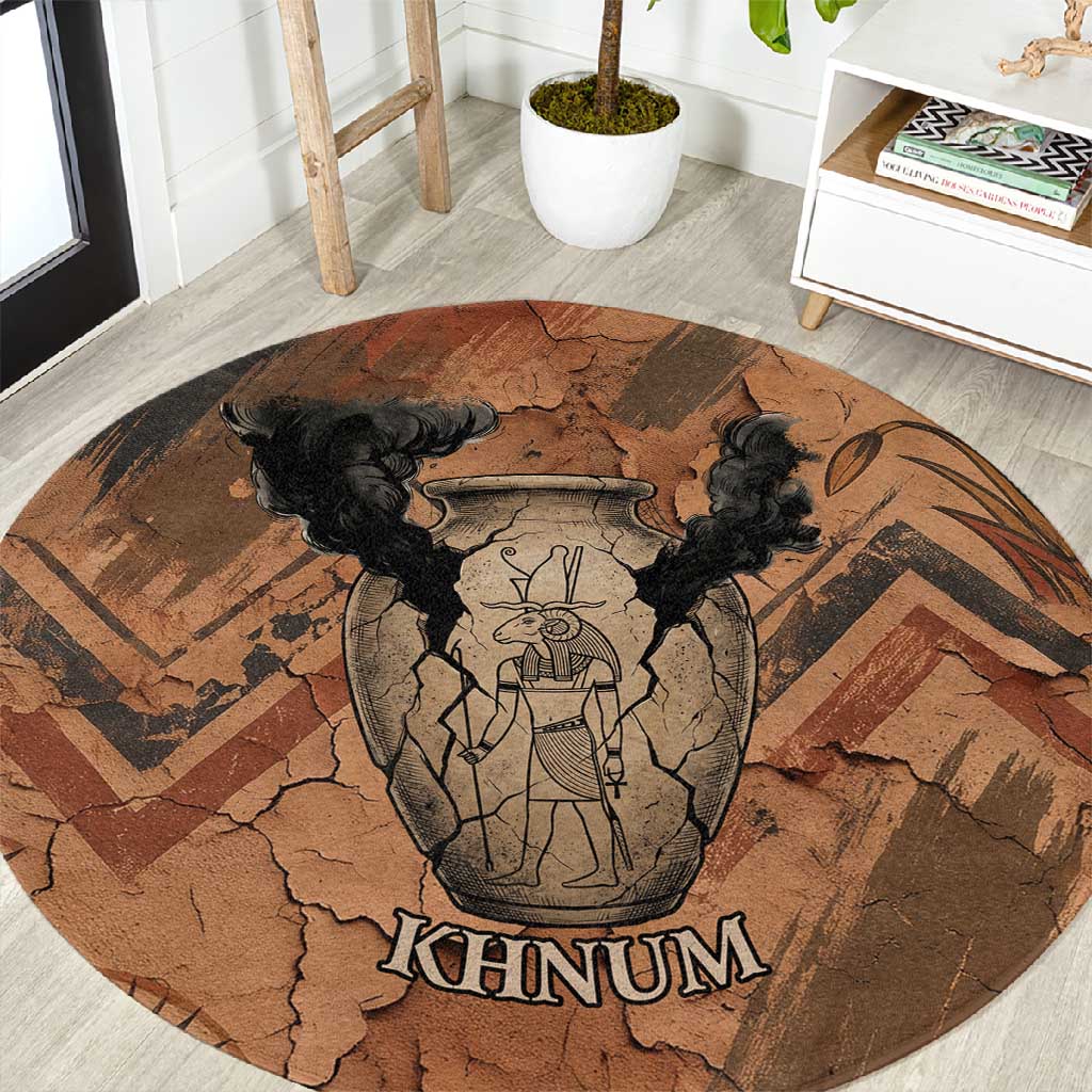 Khnum Round Carpet Ancient Egyptian Earthy Cracked Papyrus - Divine Potter - African Pride