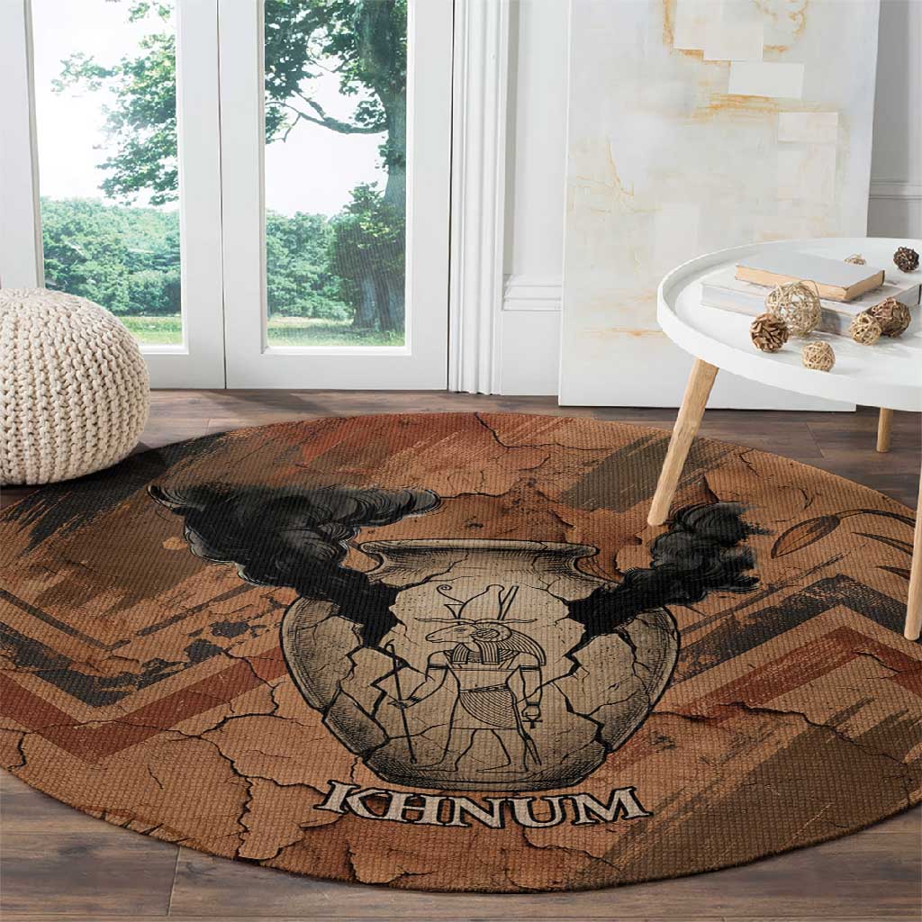 Khnum Round Carpet Ancient Egyptian Earthy Cracked Papyrus - Divine Potter - African Pride