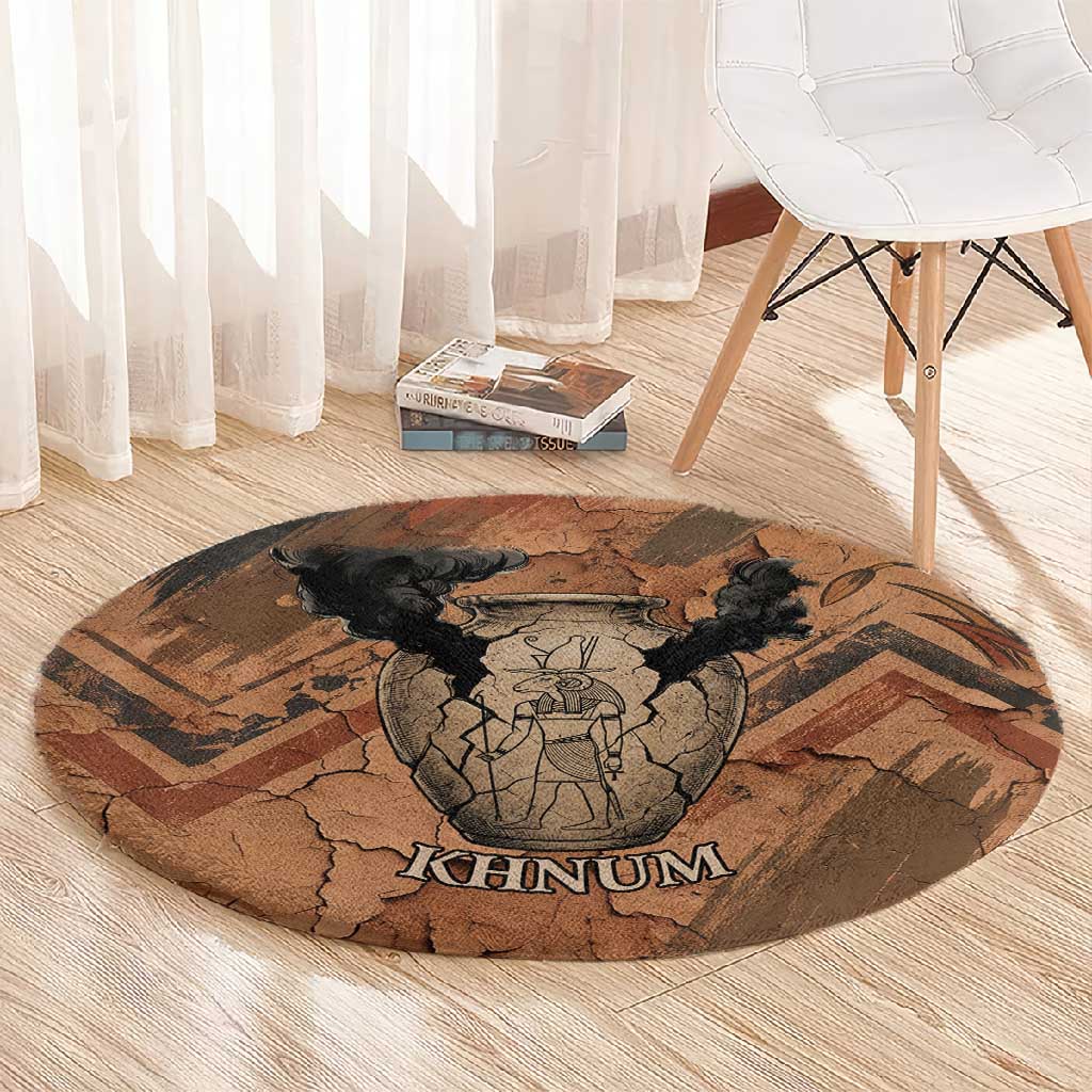 Khnum Round Carpet Ancient Egyptian Earthy Cracked Papyrus - Divine Potter - African Pride