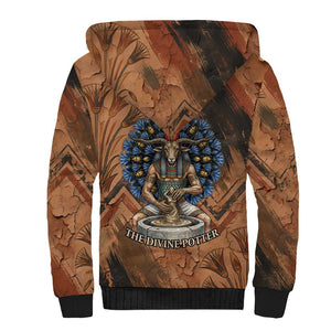 Khnum Sherpa Hoodie Ancient Egyptian Earthy Cracked Papyrus - Divine Potter - African Pride