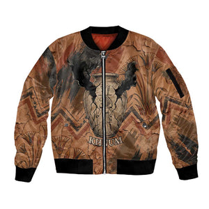 Khnum Sleeve Zip Bomber Jacket Ancient Egyptian Earthy Cracked Papyrus - Divine Potter - African Pride
