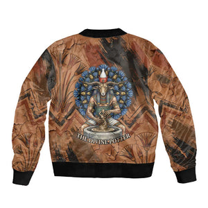 Khnum Sleeve Zip Bomber Jacket Ancient Egyptian Earthy Cracked Papyrus - Divine Potter - African Pride