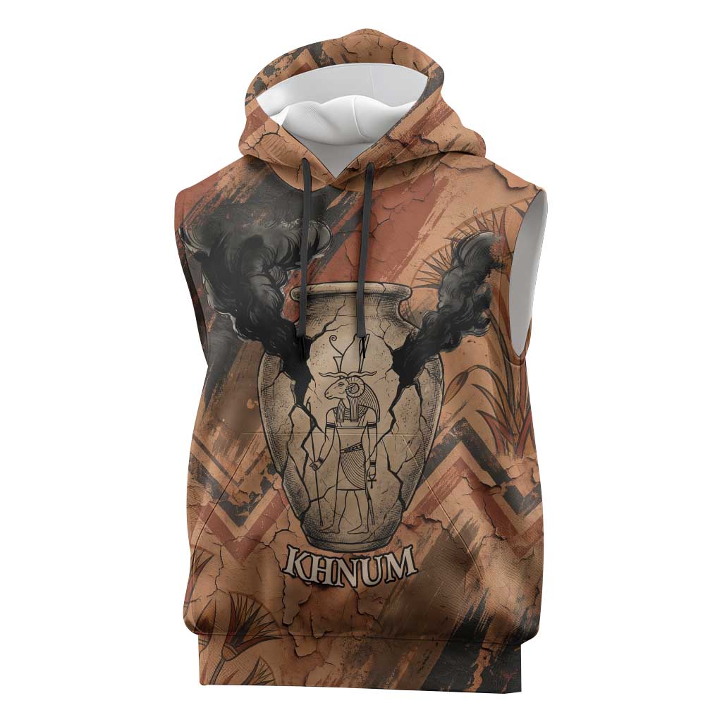 Khnum Sleeveless Hoodie Ancient Egyptian Earthy Cracked Papyrus - Divine Potter - African Pride