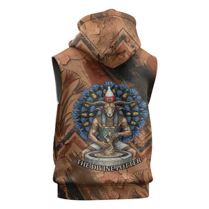 Khnum Sleeveless Hoodie Ancient Egyptian Earthy Cracked Papyrus - Divine Potter - African Pride