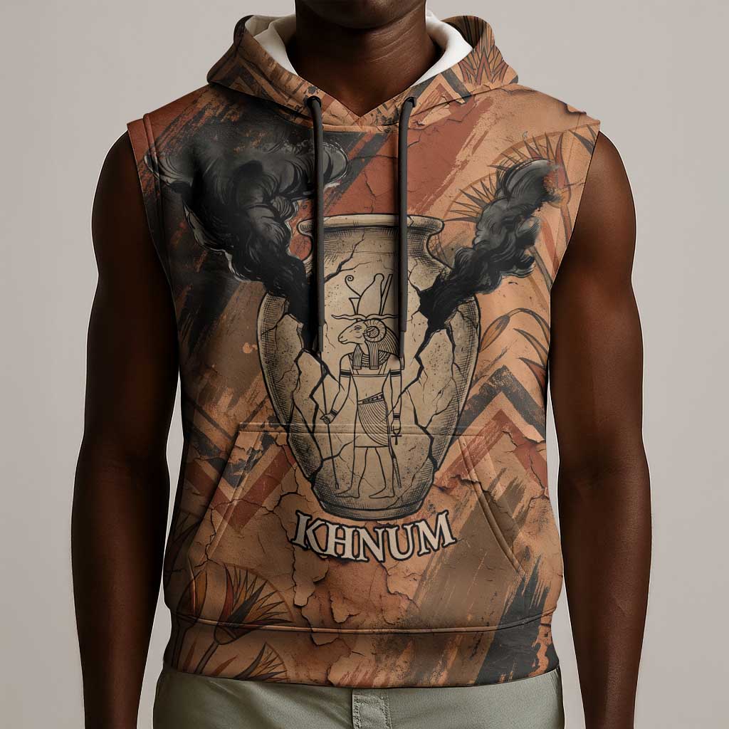 Khnum Sleeveless Hoodie Ancient Egyptian Earthy Cracked Papyrus - Divine Potter - African Pride