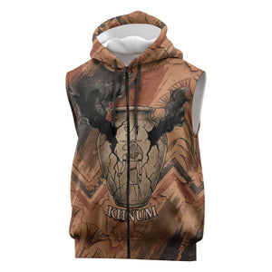 Khnum Sleeveless Zip Hoodie Ancient Egyptian Earthy Cracked Papyrus - Divine Potter - African Pride