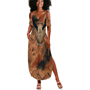 Khnum Summer Maxi Dress Ancient Egyptian Earthy Cracked Papyrus - Divine Potter - African Pride