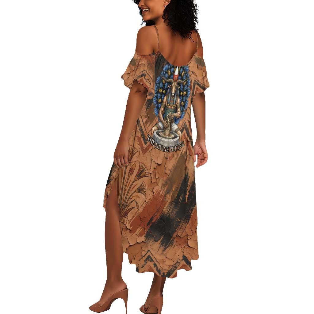 Khnum Summer Maxi Dress Ancient Egyptian Earthy Cracked Papyrus - Divine Potter - African Pride