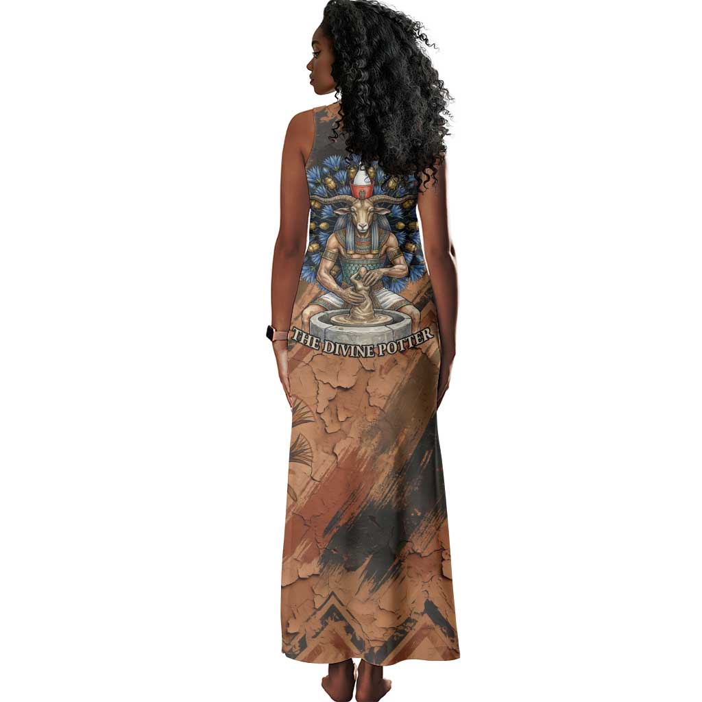 Khnum Tank Maxi Dress Ancient Egyptian Earthy Cracked Papyrus - Divine Potter - African Pride