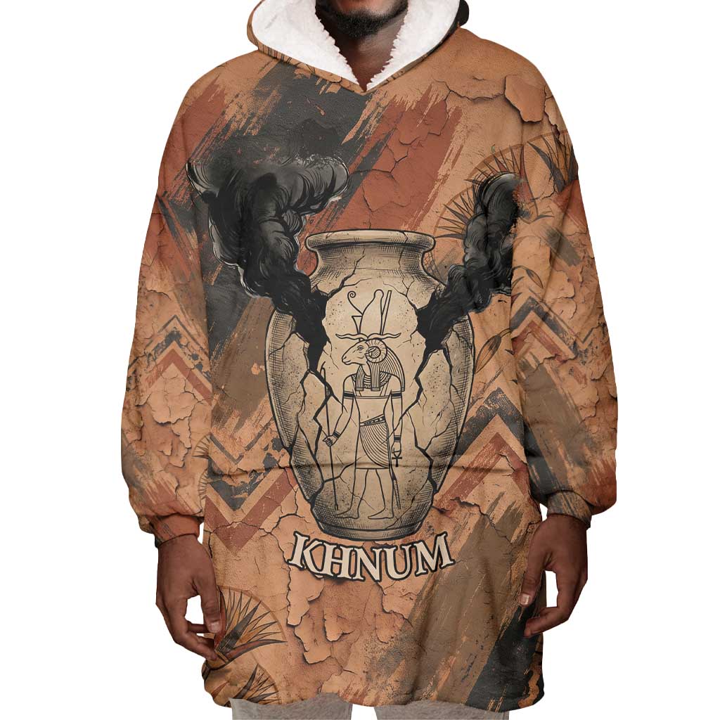Khnum Wearable Blanket Hoodie Ancient Egyptian Earthy Cracked Papyrus - Divine Potter - African Pride