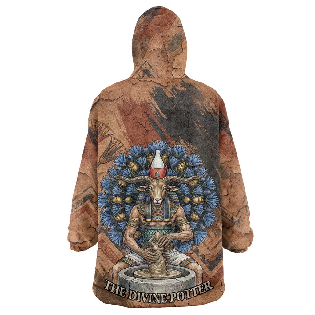 Khnum Wearable Blanket Hoodie Ancient Egyptian Earthy Cracked Papyrus - Divine Potter - African Pride