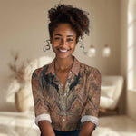 Khnum Women Casual Shirt Ancient Egyptian Earthy Cracked Papyrus - Divine Potter - African Pride