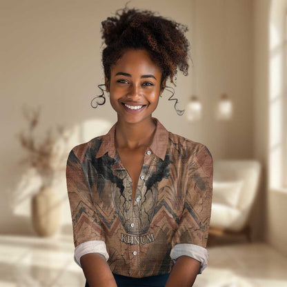 Khnum Women Casual Shirt Ancient Egyptian Earthy Cracked Papyrus - Divine Potter - African Pride
