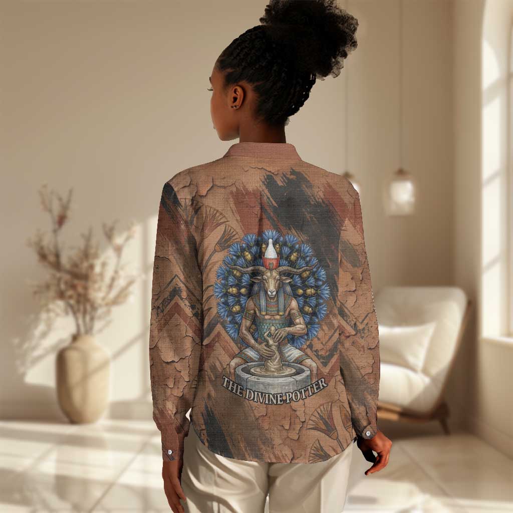 Khnum Women Casual Shirt Ancient Egyptian Earthy Cracked Papyrus - Divine Potter - African Pride