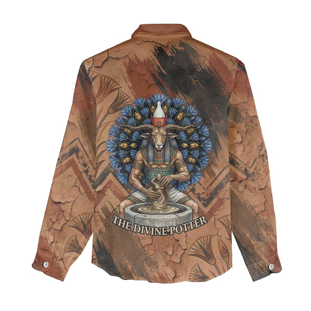 Khnum Women Casual Shirt Ancient Egyptian Earthy Cracked Papyrus - Divine Potter - African Pride