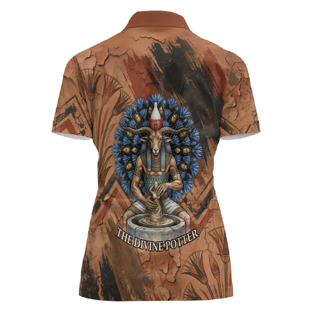 Khnum Women Polo Shirt Ancient Egyptian Earthy Cracked Papyrus - Divine Potter - African Pride
